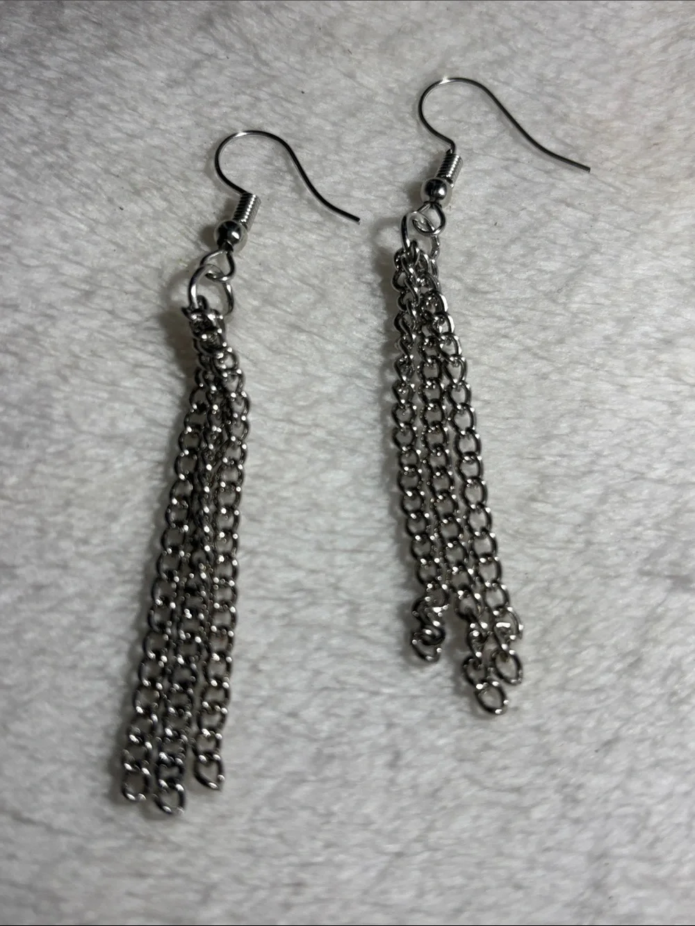 Dainty Silver Tassel Chain Drop Earrings - Women Jewelry